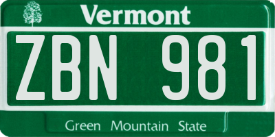 VT license plate ZBN981