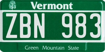 VT license plate ZBN983