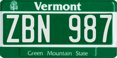 VT license plate ZBN987