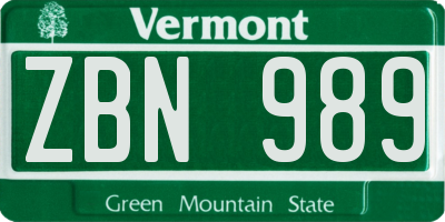 VT license plate ZBN989