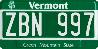 VT license plate ZBN997