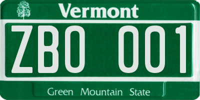 VT license plate ZBO001