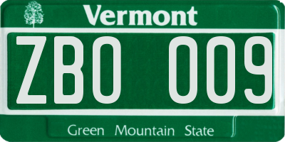 VT license plate ZBO009