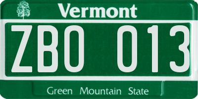 VT license plate ZBO013