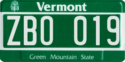 VT license plate ZBO019