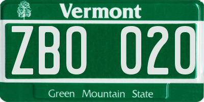 VT license plate ZBO020