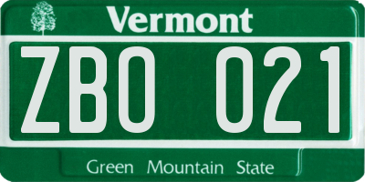 VT license plate ZBO021