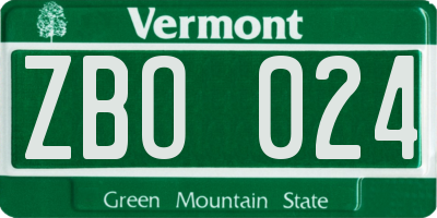 VT license plate ZBO024