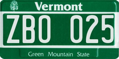 VT license plate ZBO025