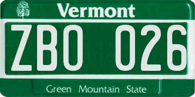 VT license plate ZBO026
