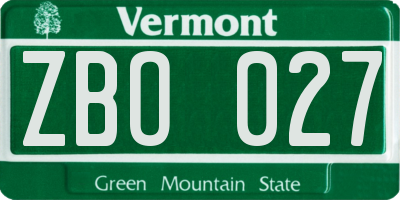 VT license plate ZBO027