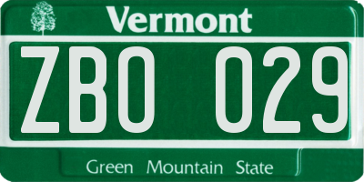 VT license plate ZBO029