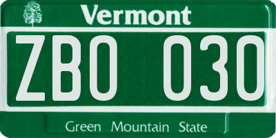VT license plate ZBO030