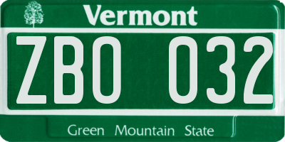 VT license plate ZBO032