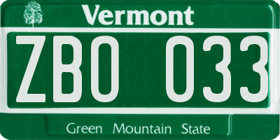 VT license plate ZBO033