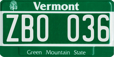 VT license plate ZBO036