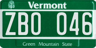 VT license plate ZBO046