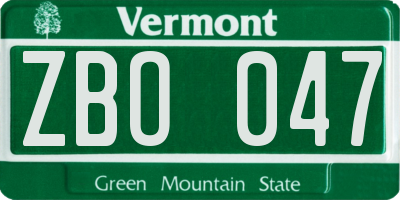 VT license plate ZBO047