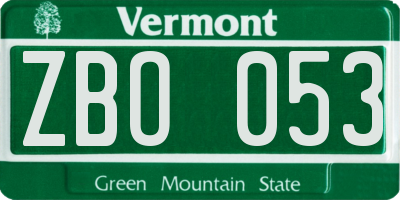 VT license plate ZBO053