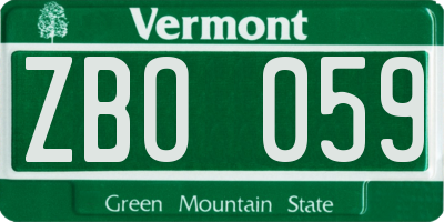 VT license plate ZBO059