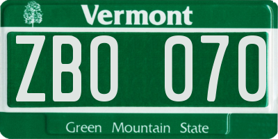 VT license plate ZBO070