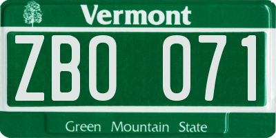 VT license plate ZBO071