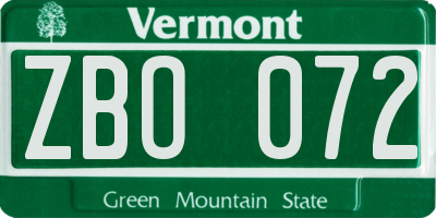 VT license plate ZBO072