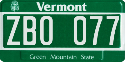VT license plate ZBO077