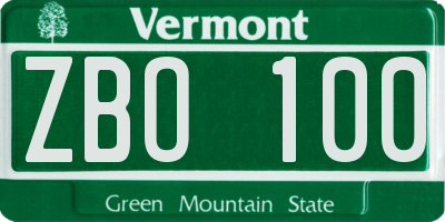 VT license plate ZBO100