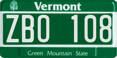 VT license plate ZBO108