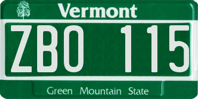 VT license plate ZBO115