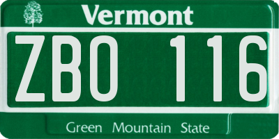 VT license plate ZBO116