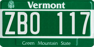 VT license plate ZBO117