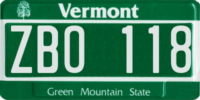 VT license plate ZBO118