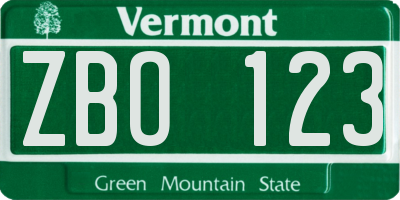 VT license plate ZBO123