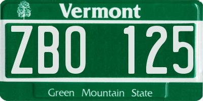 VT license plate ZBO125