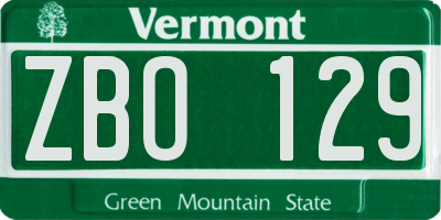 VT license plate ZBO129