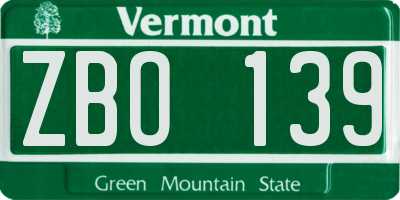 VT license plate ZBO139