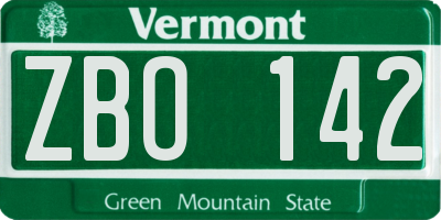 VT license plate ZBO142