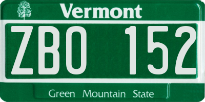 VT license plate ZBO152