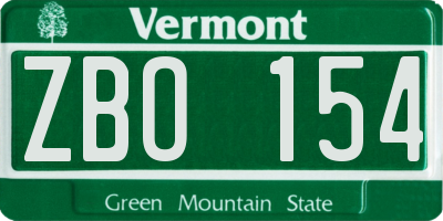 VT license plate ZBO154