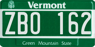 VT license plate ZBO162