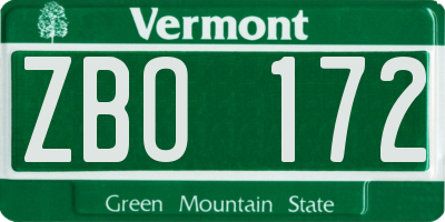 VT license plate ZBO172