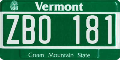 VT license plate ZBO181