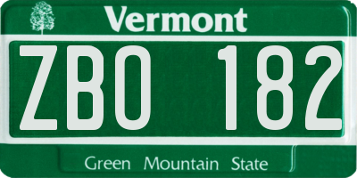 VT license plate ZBO182