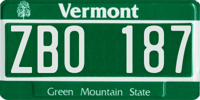 VT license plate ZBO187