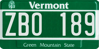 VT license plate ZBO189
