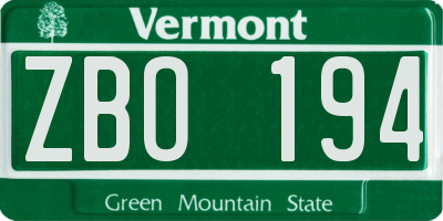 VT license plate ZBO194