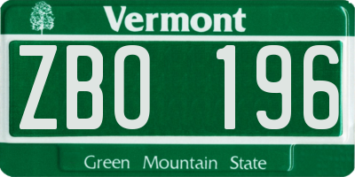 VT license plate ZBO196