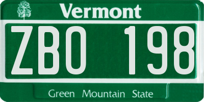 VT license plate ZBO198